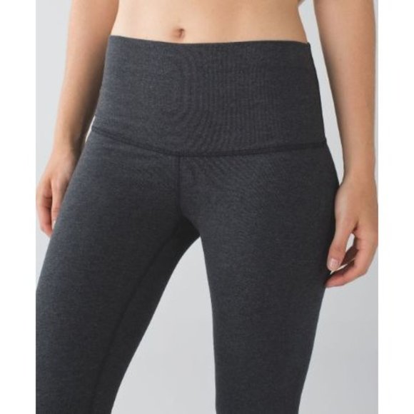 Lululemon Wunder Under Crop Roll Down Leggings Heathered Black Gray Sz 4 Cotton - Picture 2 of 11